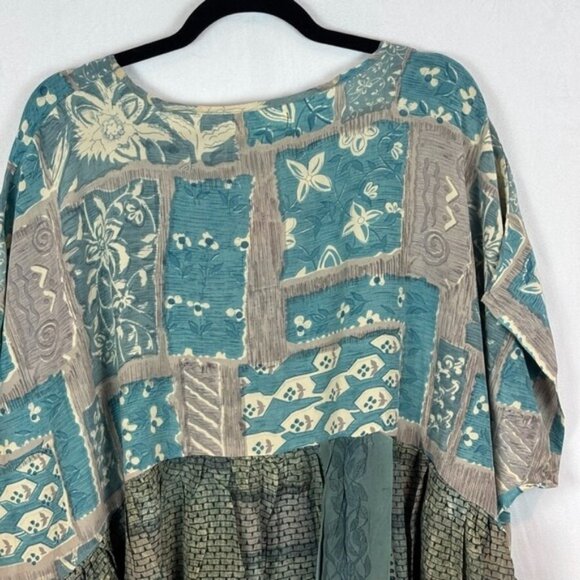 Kantha Bae Womens Blue Floral Silk Day Dreamer Mini Dress Free Size Boho Indie - Picture 10 of 16